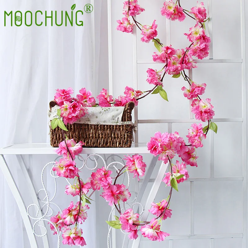 

MOOCHUNG 6 шт. в упаковке искусственные вишневые цветущие лозы Подвесные Растения искусственная Сакура Гирлянда Свадебный венок домашний сад в...