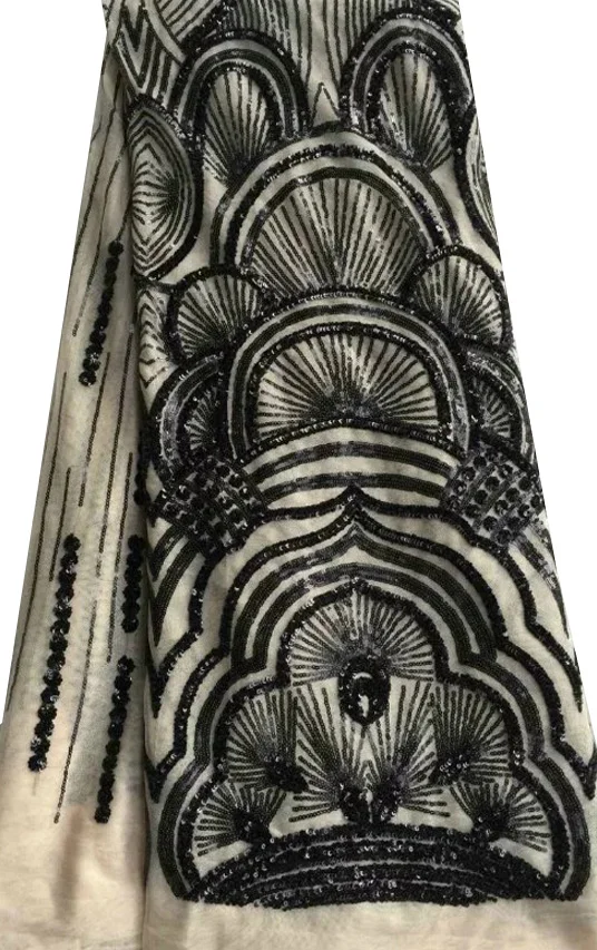 

French Net Lace Fabric 2019 Latest African Guipure Lace Fabric with Embroidery Mesh Tulle Water Green Cord Sequins Lace Fabric