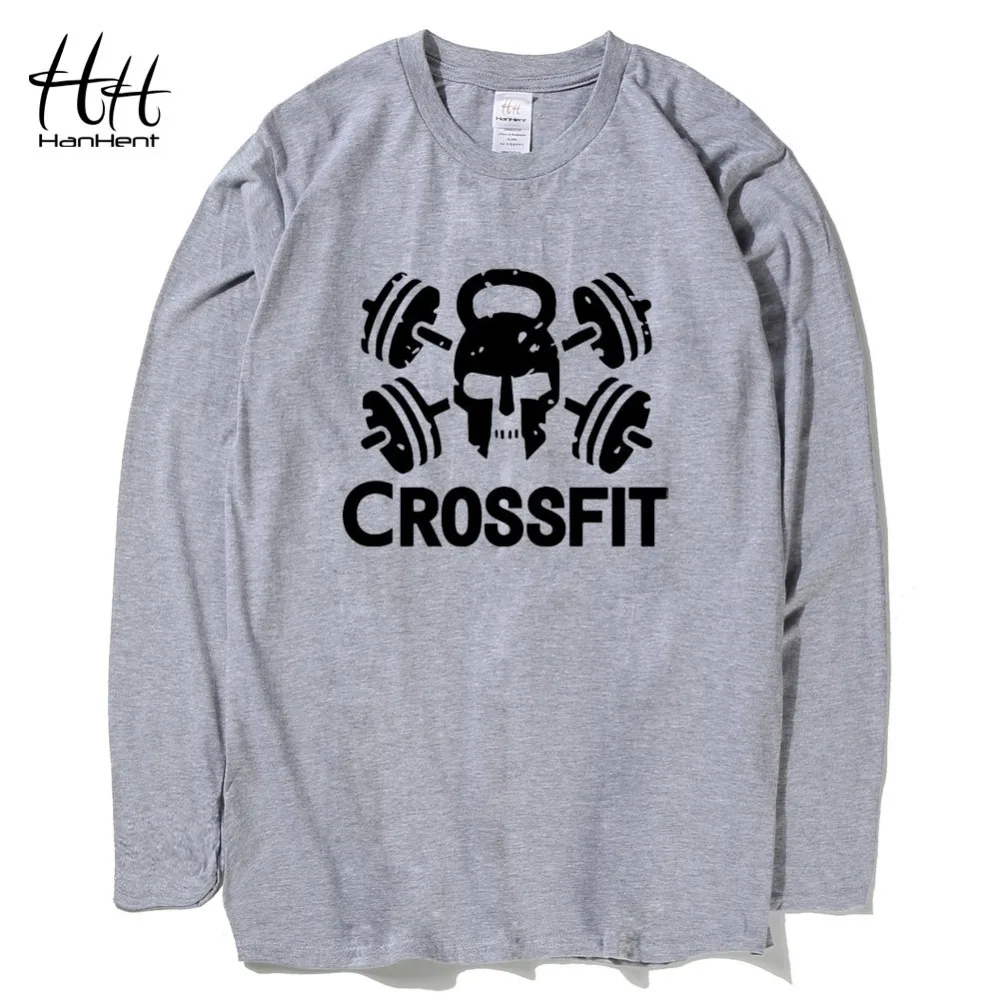 HanHent Crossfit футболки для фитнеса с черепом мужские хлопковые длинным рукавом и