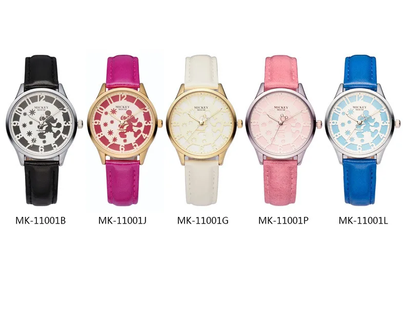 Женские часы от бренда Disney Оригинальные кожаные женские с номером Микки Мауса 30 м