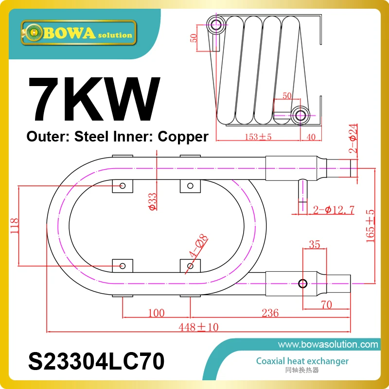 

7KW heat exchange tube is an internal heat transfer enhancement products and reverse heat flow of a double-pipe heat exchanger