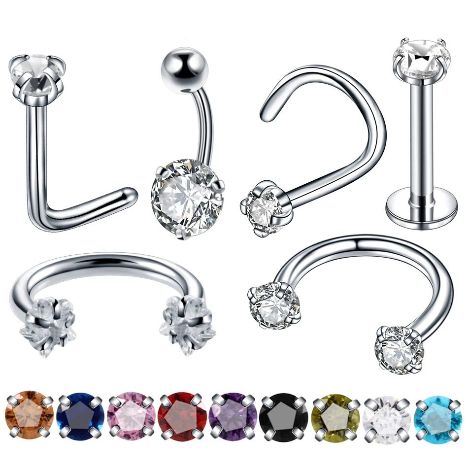 

1PC Steel Crystal Nose Screw Stud Belly Labret Helix Piercings Ear Septum Rings Orelha Cartilage Tragus Piercings Body Jewelry