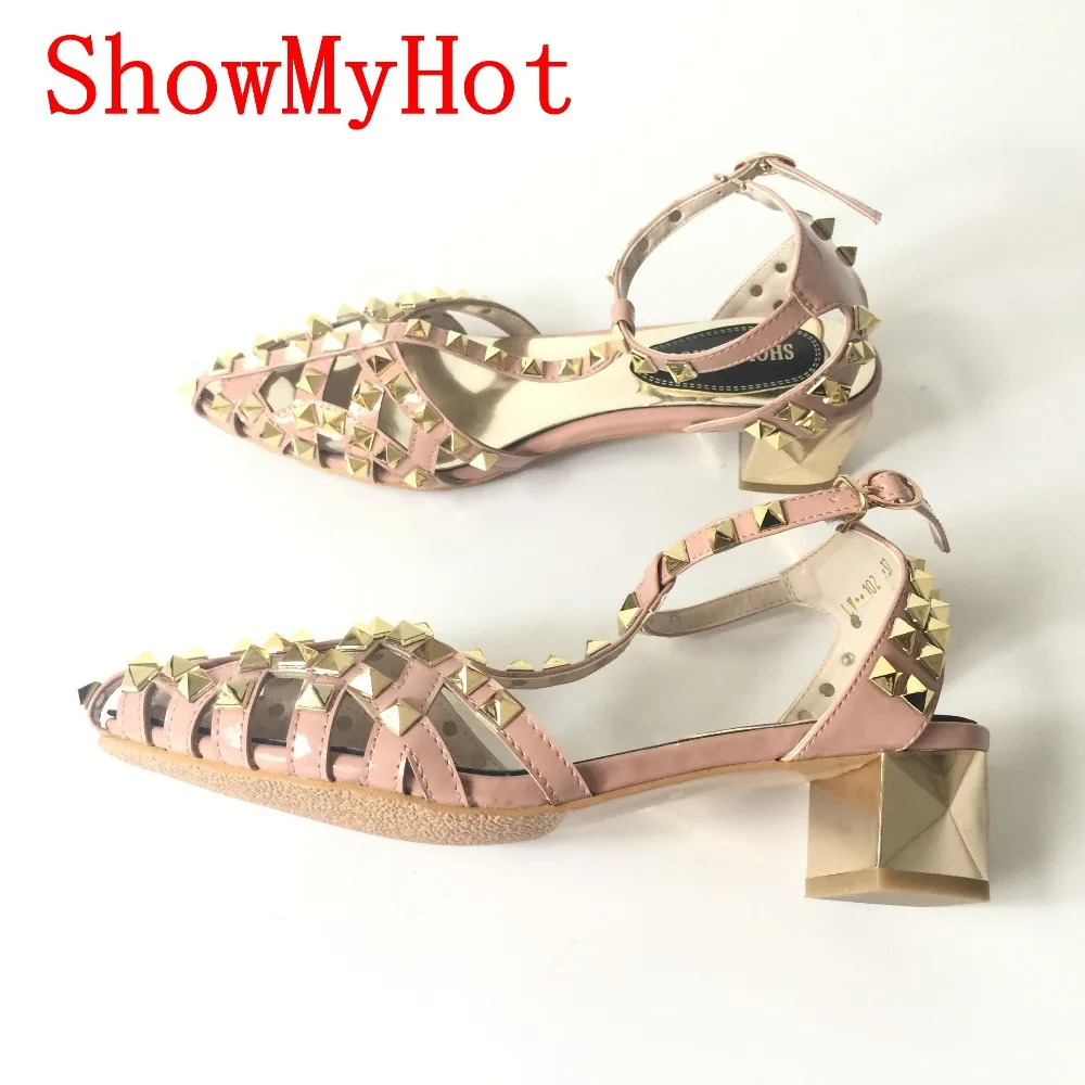 Женские босоножки с заклепками ShowMyHot модные дизайнерские в римском стиле на