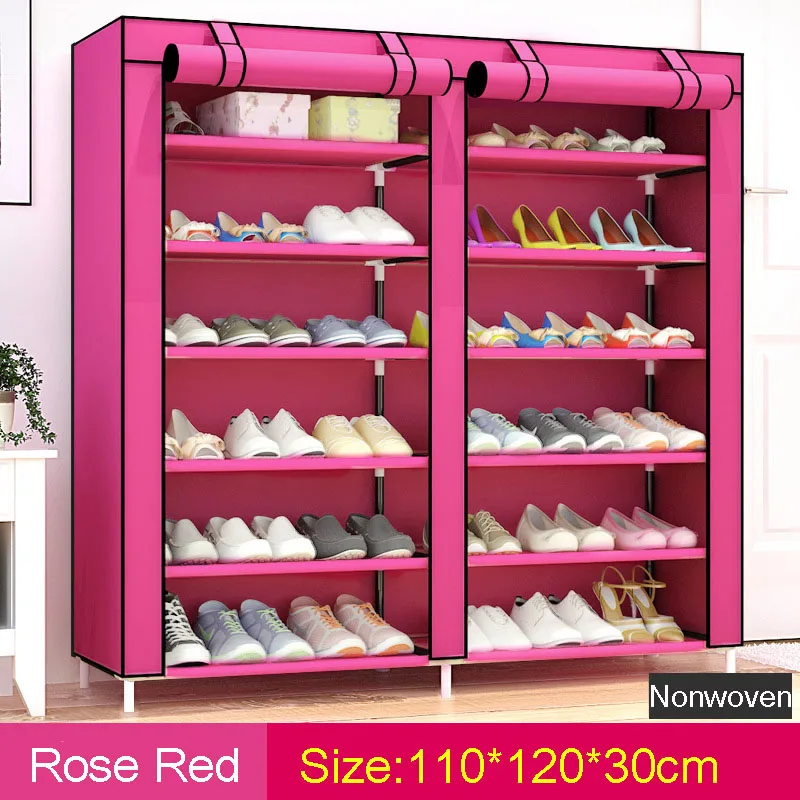 Rose Red 01 43 дюймов 14 сетки двойной ряд обуви Органайзер Экономия пространства в сборе большой емкости шкаф для хранения многофункциональная обувь стойка - Цвет: Rose Red 01