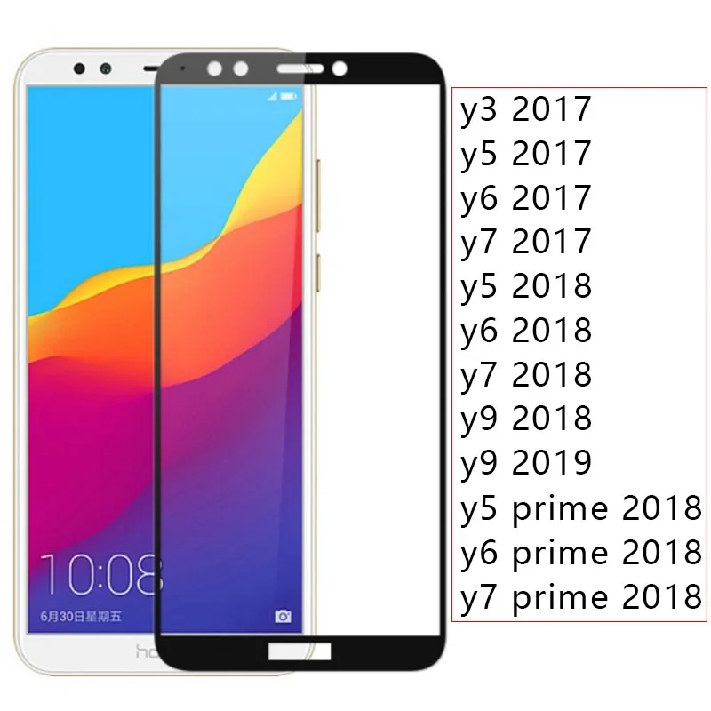 Чехол для Huawei Y3 Y5 Y6 Y7 Prime Y9 2018 2017 2019 полное покрытие закаленное стекло телефона Y 3 5 6