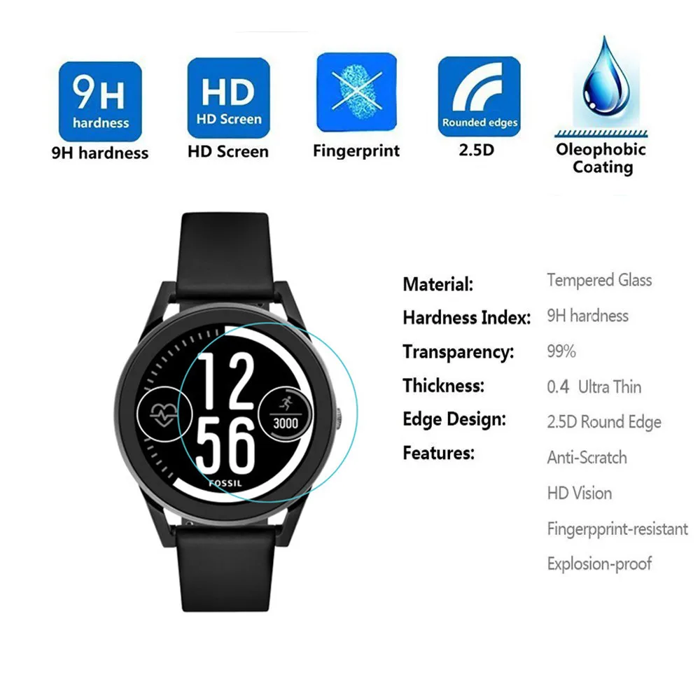 Полноэкранная Защитная пленка для часов Fossil Q Control из закаленного стекла с