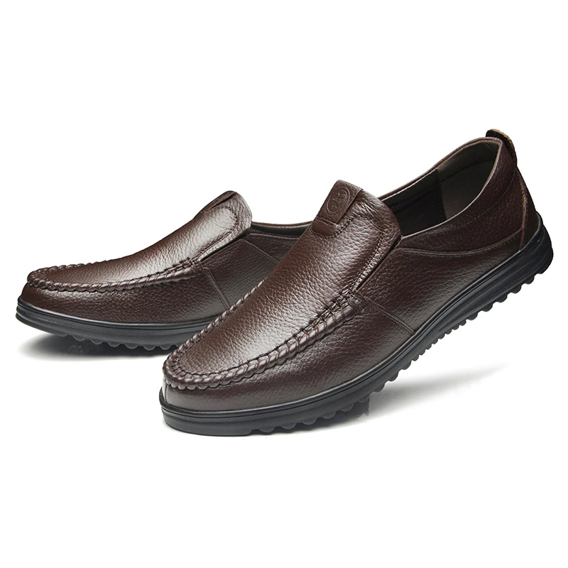SHENGKUANG Genuine Leather Mens Shoes Slip-On Casual Black Brown Simple Style Leisure Shoe | Обувь