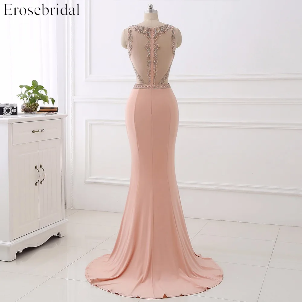 2017 Спандекс Вечернее Платье Erosebridal просто Русалка отделка бисером vestido de festa