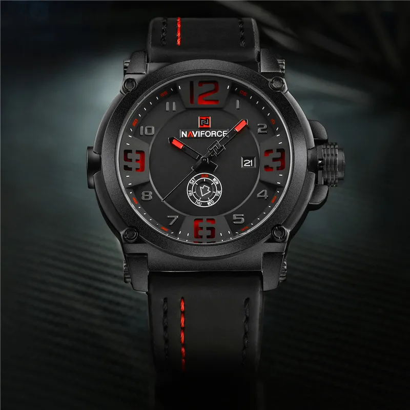 Мужские часы NAVIFORCE, спортивные водонепроницаемые мужские часы, военные армейские деловые кварцевые мужские часы с кожаным ремешком, 9099
