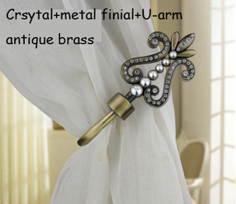 

High quality eco-friendly plated process metal U-arm+crystal finial curtain hooks tieback holdback can order mixed by color