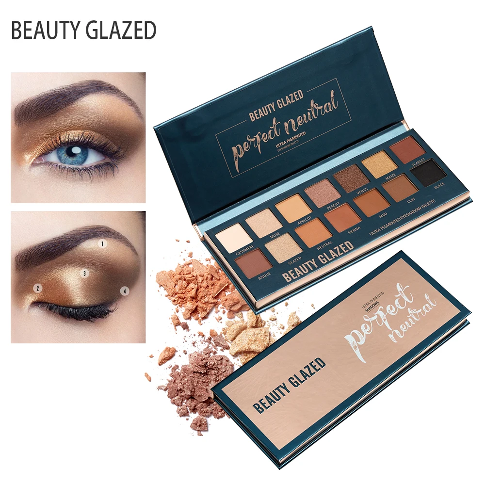 Палетка матовых теней Beauty Glazed для век теплая блестящая макияжа глаз красивый