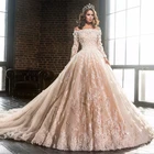 Кружевное свадебное платье с длинным рукавом, цвета шампанского