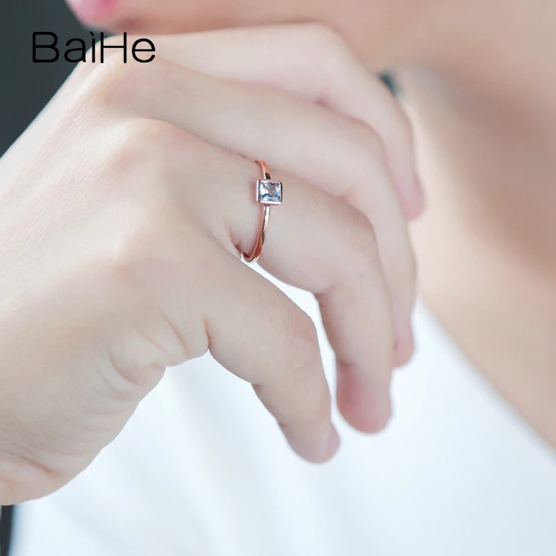 BAIHE однотонное 14K розовое золото квадратный безупречный Натуральный аквамарин