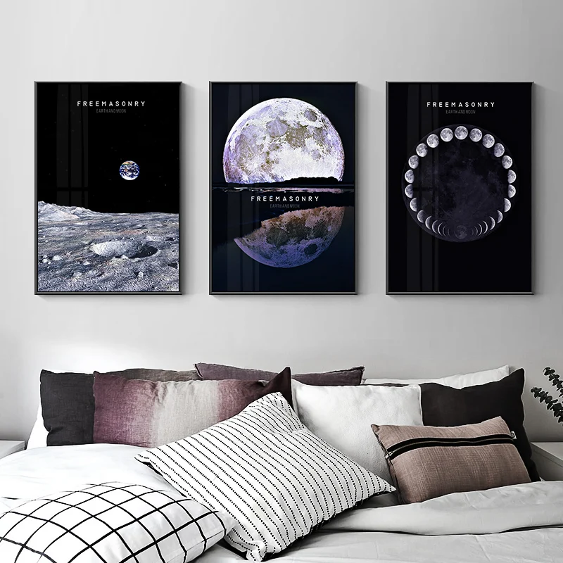 Nordic Style Earth n Moon Canvas Painting Posters Print Freemasonry Modern Decor For Living Room Bedroom Dinning HD Planet | Дом и сад