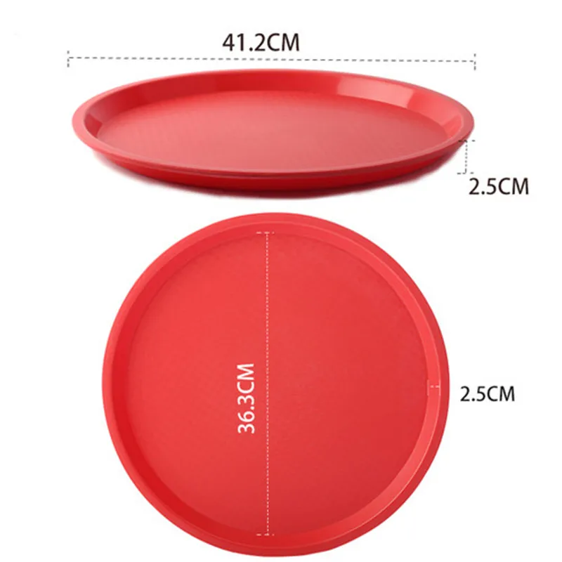 Red 41.2cm Нескользящий пластиковый круглый черный коричневый зеленый желтый цвет Фруктовая тарелка чай фаст-фуд поднос детский сад отель посуда поднос - Цвет: Red 41.2cm