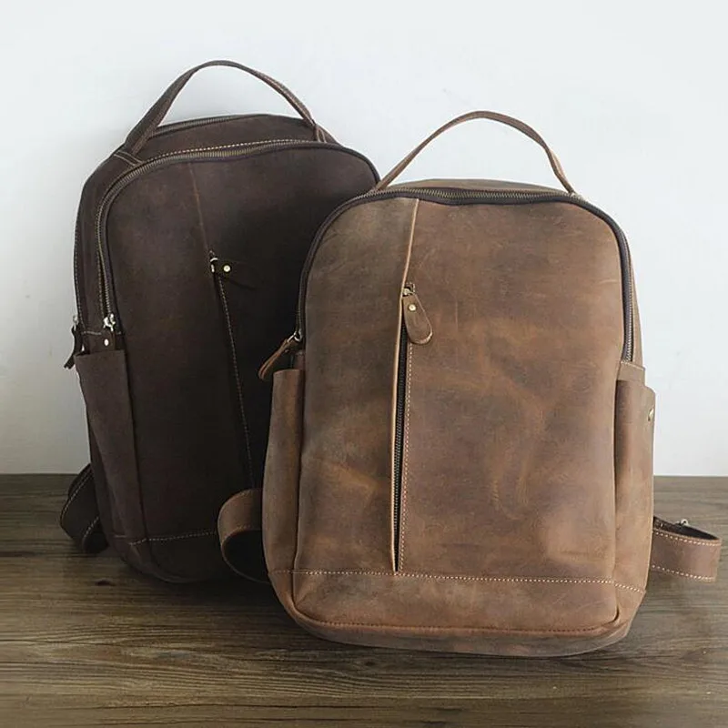 Мужской рюкзак для ноутбука из 100% натуральной кожи мужские винтажные