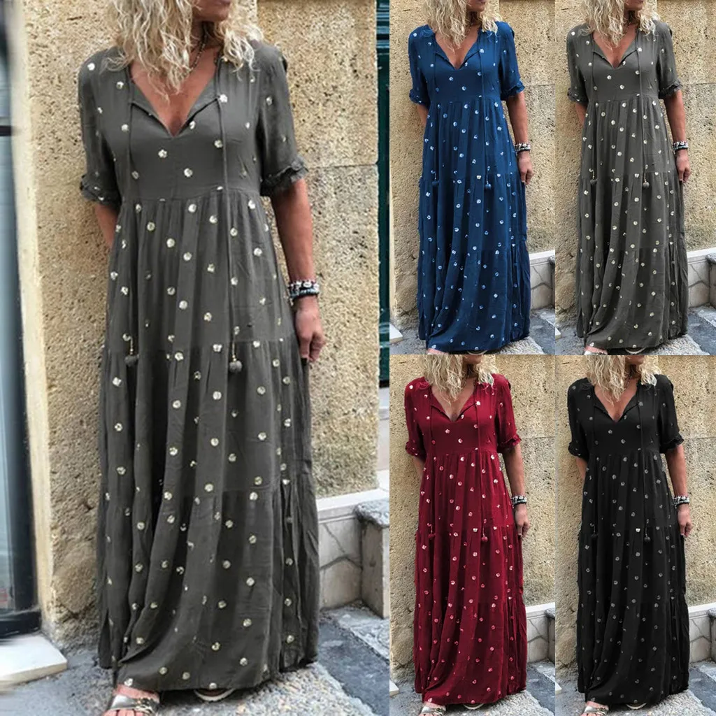 Vestidos, женское летнее платье, модное платье в горошек, с принтом, с открытыми плечами, кружевное, с рюшами, с бантом, длинное платье,, robe femme