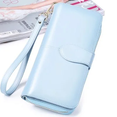 Light Blue Женская сумка для денег с масляным воском, зажим для денег, кошелек, кошельки, зажимы, кошельки с застежкой на молнии, женские кошельки - Цвет: Light Blue
