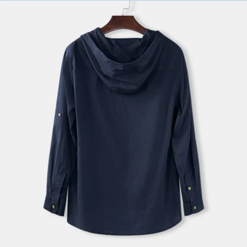 Винтажные льняные толстовки, мужская рубашка с длинным рукавом, Camisa Masculina, на пуговицах, v-образный вырез, летняя рубашка, Homme, однотонный пуловер, мужские рубашки