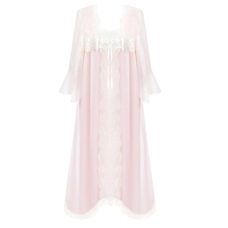 

High Quality Summer Long Homewear For Women White Black Cotton Nightgown Royal Design Lace Mesh Soft Loose Princess Nightdress