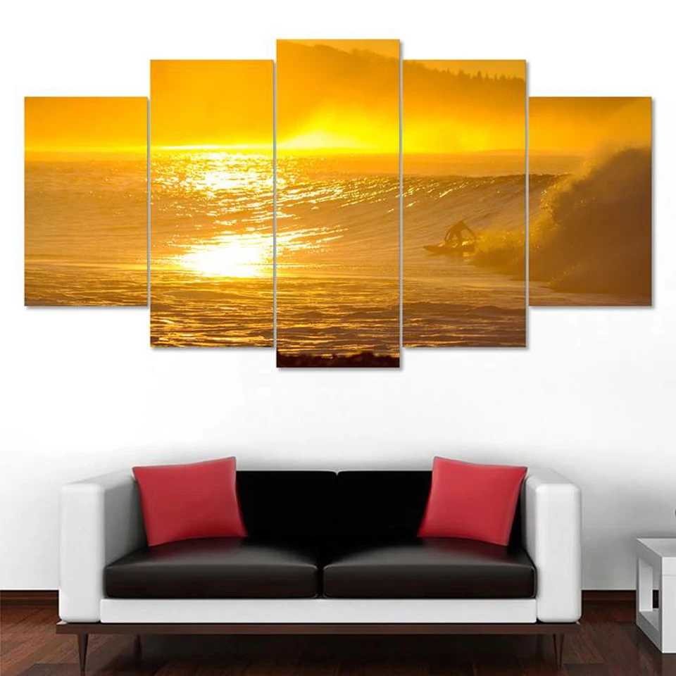 

5 Modern Seascape Painting Canvas Art HD Wave Landscape Wall Bed Picture Home Decor