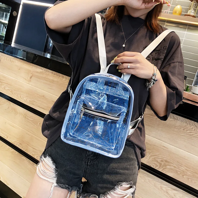 

Women's Jelly Sac Transparent Femme Backpack 2019 Summer New Fashion Clear Purse Newspaper Candy College Wind Backpacks DG412