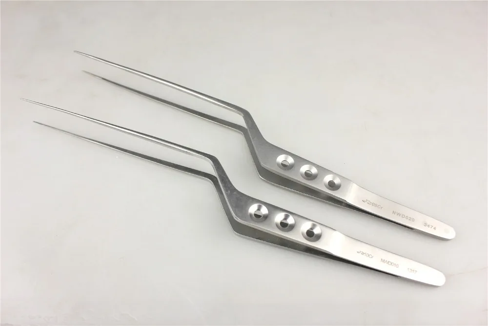 JZ Brain skull Neurosurgery surgery Instrument Medical Brain Tweezers Cranium Microscopic Fine teeth Tweezers 24 cm Gun Form