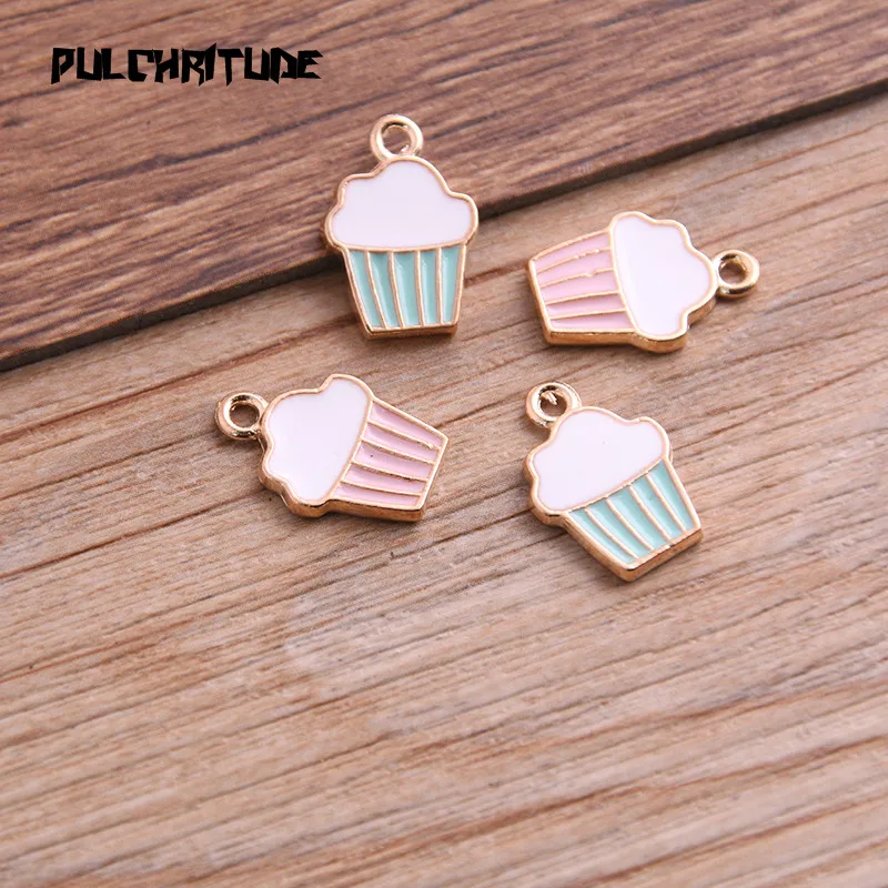 15pcs 11*16mm Two Color Alloy Metal Drop Oil Ice Cream Charms Pendant For DIY Bracelet Necklace Jewelry Making