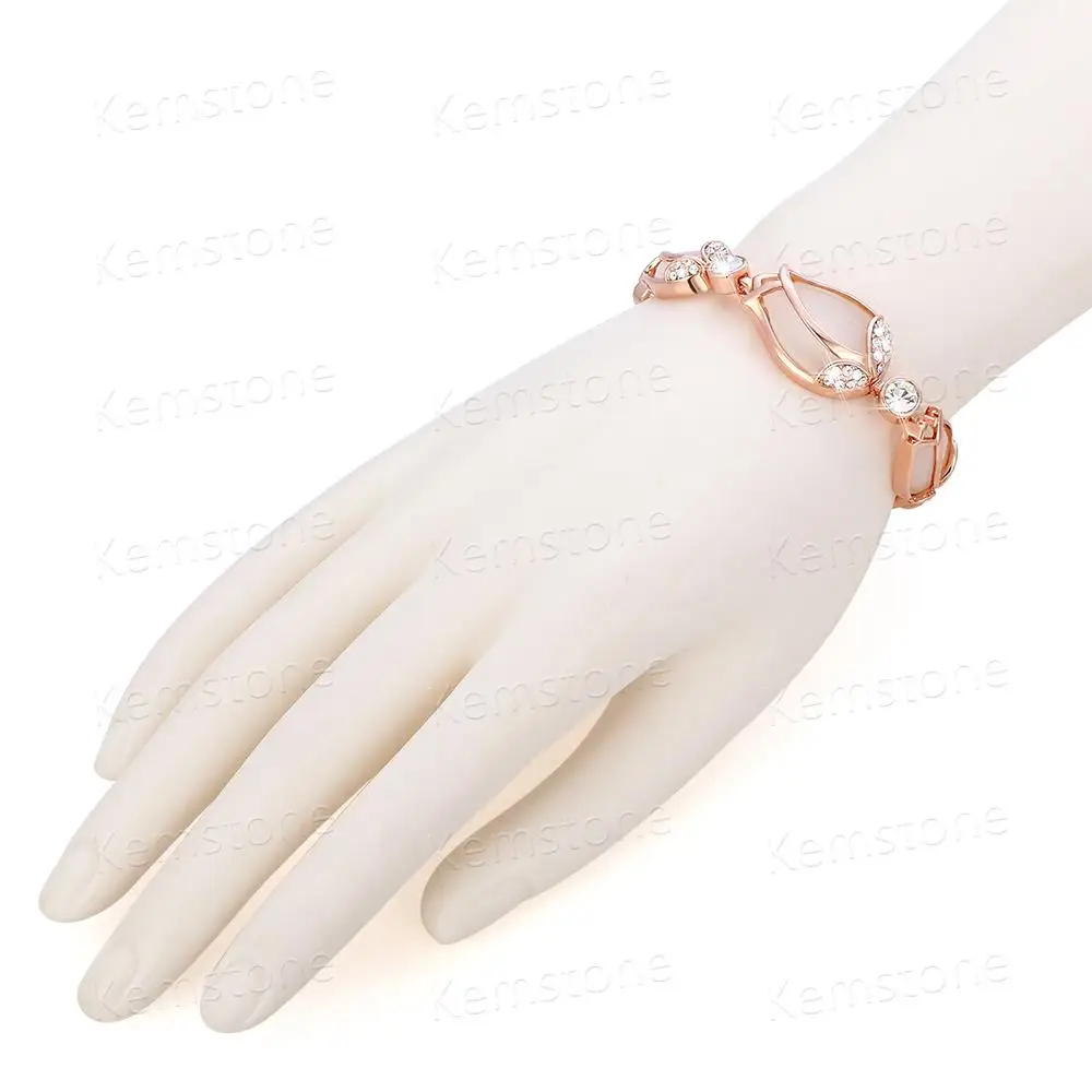 Kemstone Rose Flower Link Bracelet Cat's Eye Stone Cubic Zirconia Gold Color Women Fashion Jewelry | Украшения и аксессуары
