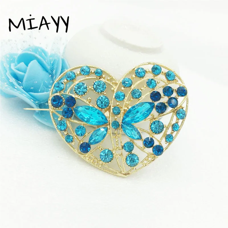 New Vintage Crystal Rhinestone Heart Butterfly Brooch Jewelry Women Clothes Accesseries Silver Golden Bridal Wedding Pins | Украшения и