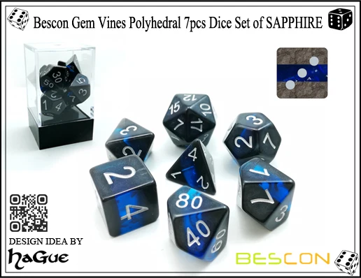 Bescon минеральные камни драгоценные лозы многогранные D& D игральные кости Набор из 7, ролевые игры игральные кости 7 шт. набор сапфиров