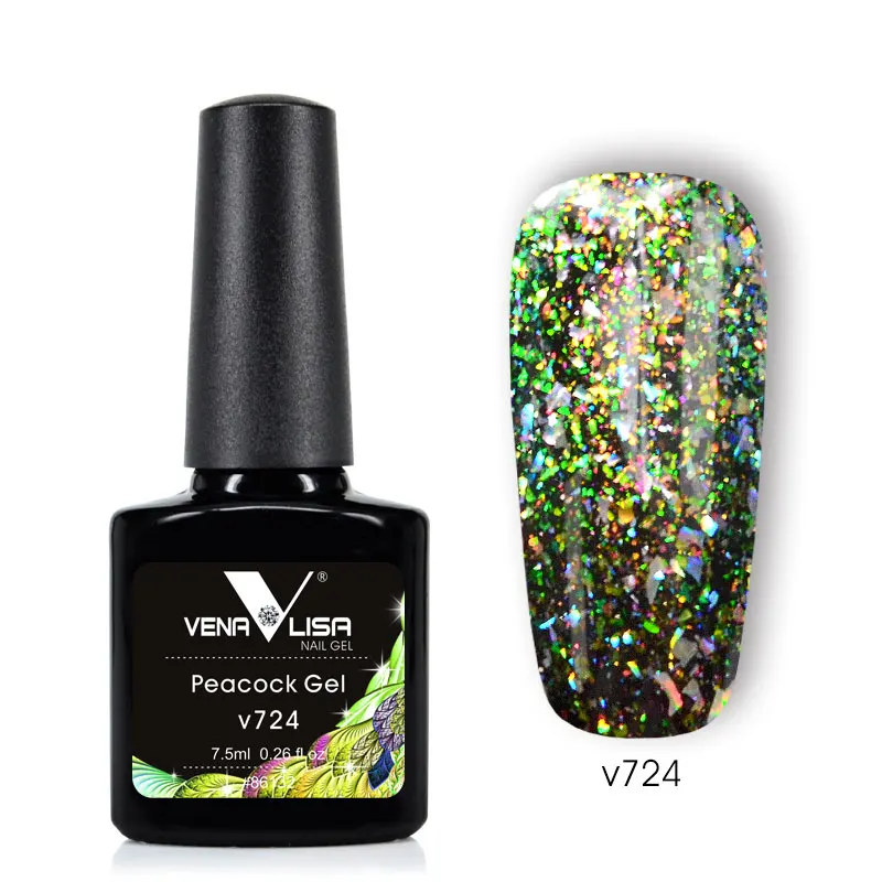 v724 VENALISA замочить от павлина Гель-лак Звездный bling Блеск лак-Хамелеон блестки 3D кошачий глаз дизайн ногтей Гель-лак для ногтей - Цвет: v724