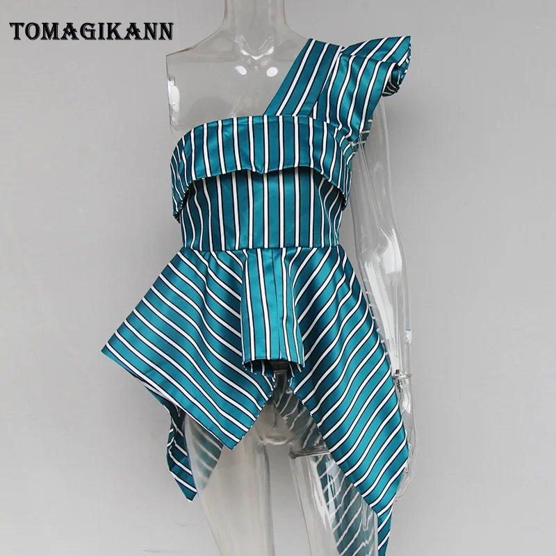 Пикантные платье в полоску с открытыми плечами Атлас для женщин блузка дамы