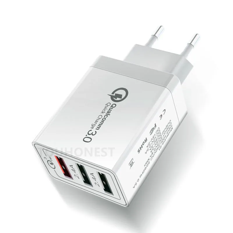 Умное зарядное устройство с 3 USB портами 30 Вт быстрое 0 для iPhone Samsung QC адаптер