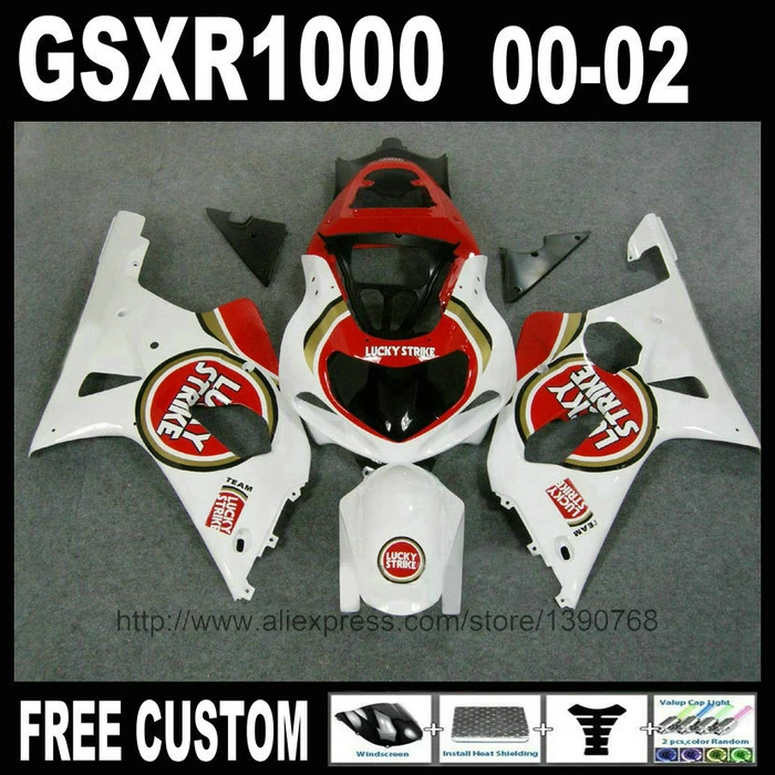 ABS Полный комплект обтекателей для SUZUKI 2000 2001 2002 GSXR 1000 Красный Белый LUCKY STRIKE 00 01 02 K2