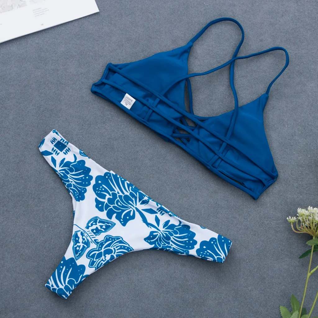 Женские однотонные синие топ выдалбливают печатных нижней низкая талия