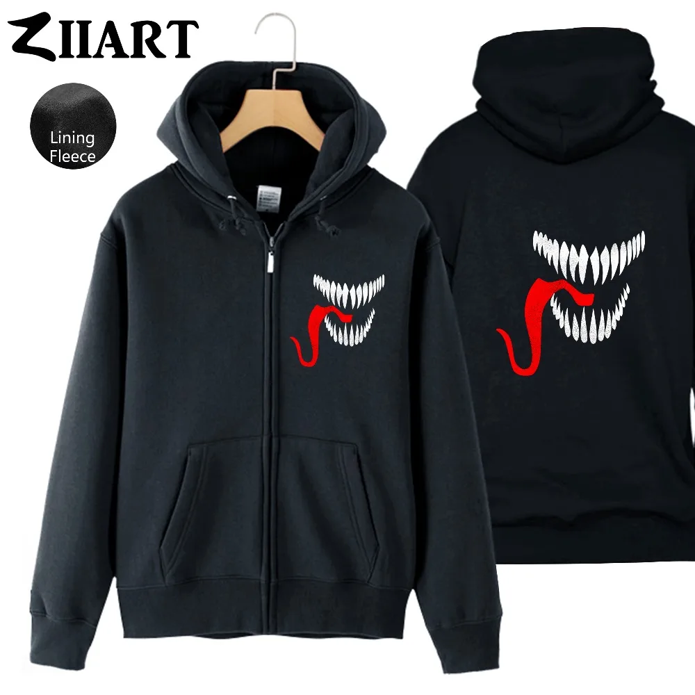 Женская флисовая куртка на молнии с капюшоном Venom-Logo крутая черная одежда