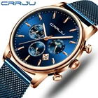 Часы CRRJU мужские с хронографом, брендовые модные повседневные водонепроницаемые спортивные наручные, с сетчатым ремешком, с Лунной фазой, синие