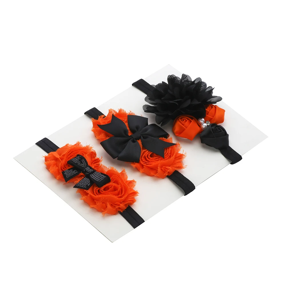 Girl Halloween Headbands Holiday Party Hair Band Pack of 3 Black and Orange Shabby Chiffon Hairbands Children Bows Accessories | Аксессуары