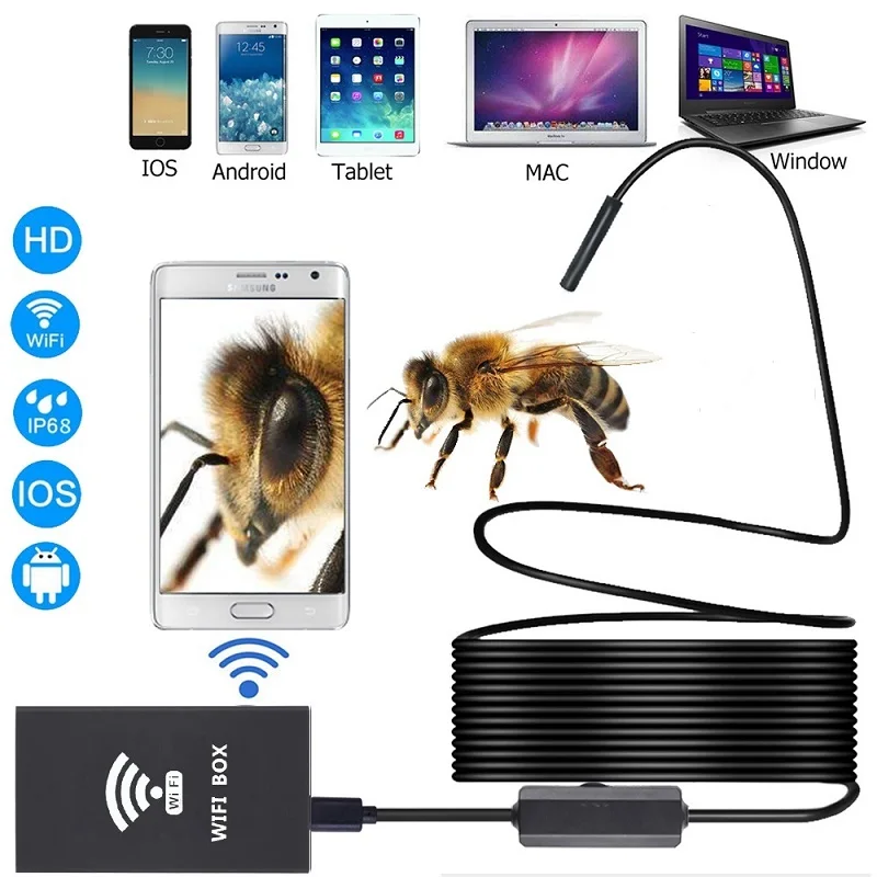 

Wi-Fi эндоскопическая камера, IP68, объектив 8 мм, HD1200P, 1 м, 2 м, 5 м, 10 м, мягкий жесткий провод, водонепроницаемый беспроводной бороскоп для ПК, Android, ...