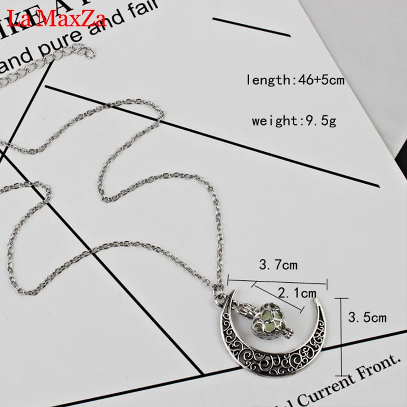 Полые Луна и сердце кулон ожерелья Посеребренные цепи металлические резные