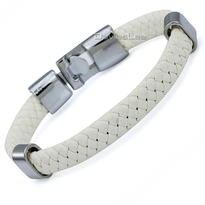 Браслет из черной плетеной кожи с застежкой нержавеющей стали для мужчин и