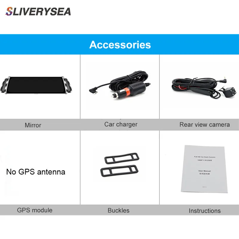 

SLIVERYSEA 10" Mirror Video Recorder Dual Cam HD1080P Dash Camera Car DVR Motion Detection G-sensor Mirror Video Recorder