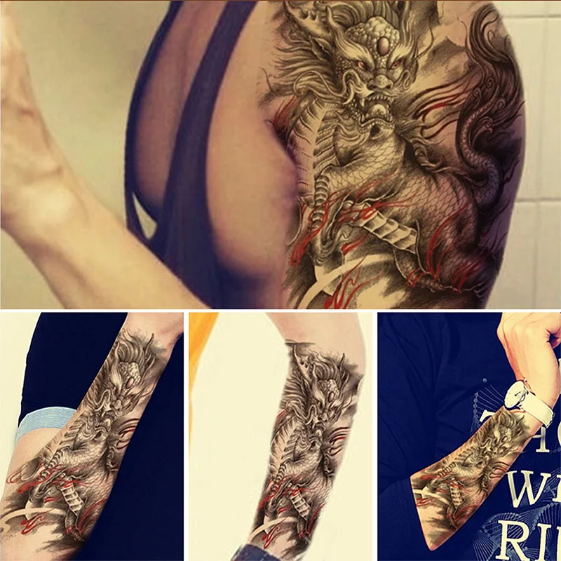 New Sexy Fashion Dragon Temporary Tattoos Metal Arm Large Tattoo Stickers Jewelry Flash Body Art Beauty Sticker | Красота и здоровье