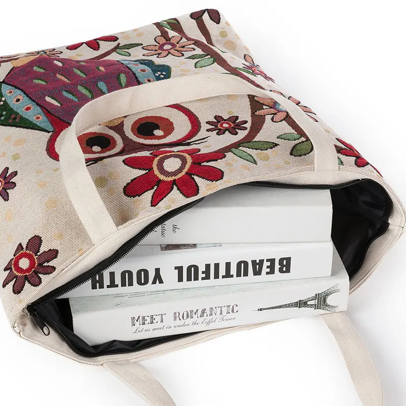 

Designer Lady'S Bag Women Handbag With Short Handles 2017 Vintage Printing Owl Canvas Bags Women Casual Shoulder Zipper Summer