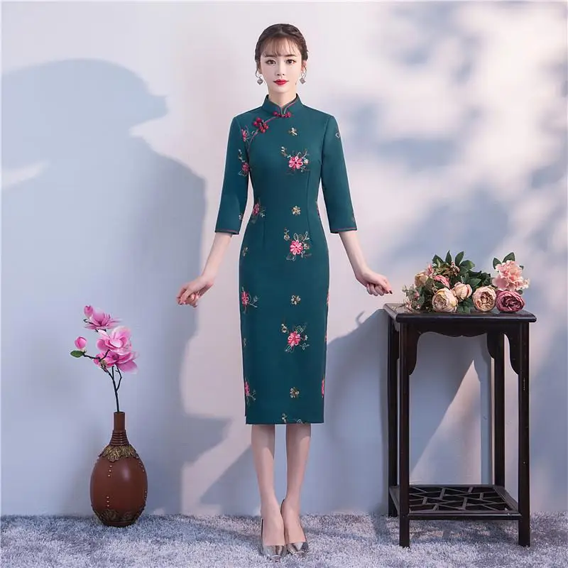 Элегантный Для женщин воротник-стойка Тонкий Cheongsam традиционно высокое Разделение тонкий Qipao Vestidos благородный офис платье в деловом стиле Размеры M-3XL - Цвет: Style 5