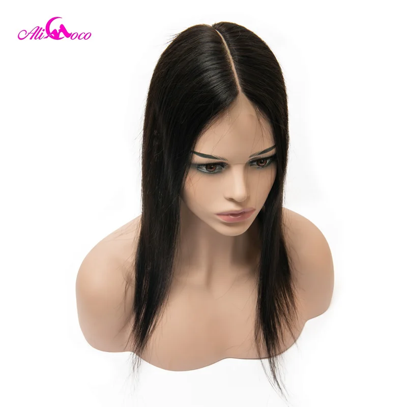Али Коко бразильские прямые 2*6 Кружева Закрытие человеческих волос средняя часть