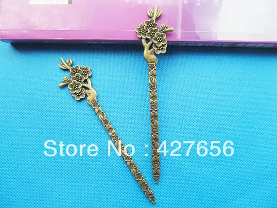 Гребни и палочки для волос с цветком сливы 2 шт. античная бронза/античное серебро