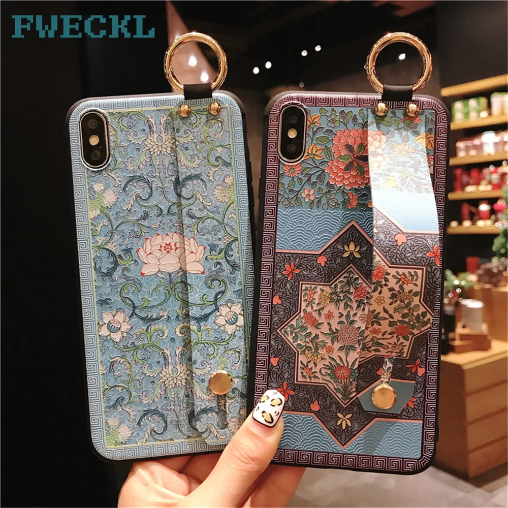Чехол-браслет для телефона iPhone 7 8 Plus в китайском стиле с вышивкой цветов дворца из мягкого TPU покрытия X XS MAX 6 6S.