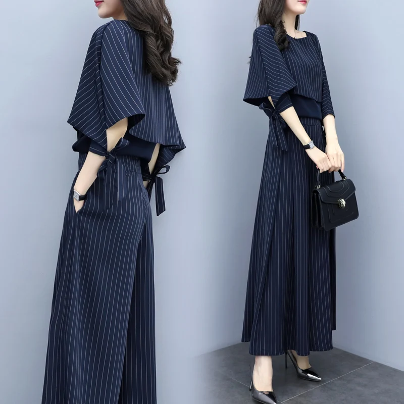 Женский комплект одежды из двух предметов стильный топ и штаны в полоску костюм